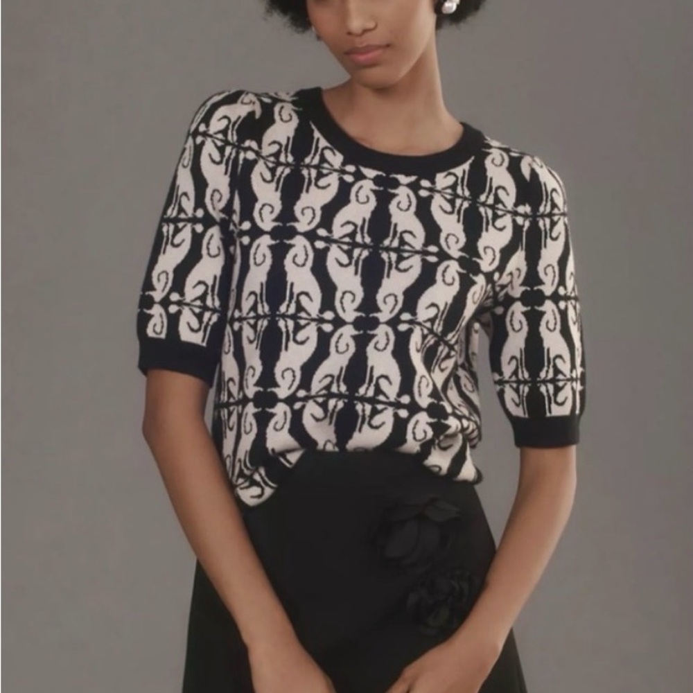 Anthropologie Mauve Black and Cream Poodle Design